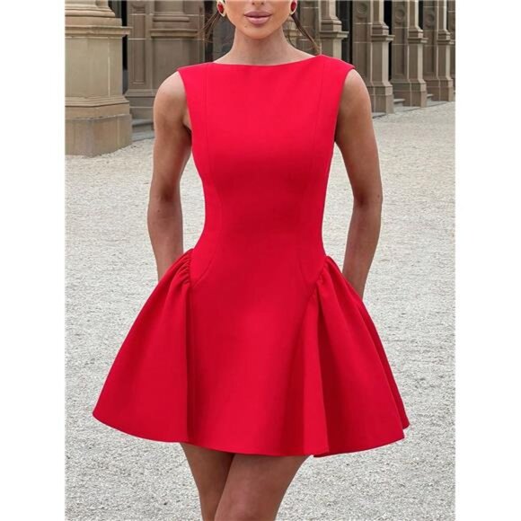 Elegant Backless Mini Dress - Sleeveless Party Dress With Zipper & Flared - Picture 3 of 9